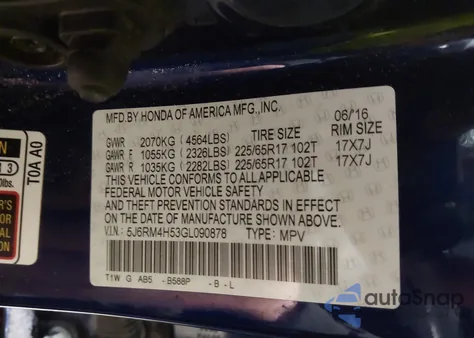 2016 Honda Cr-V Ex z USA, uszkodzony, nr VIN 5J6RM4H53GL090878